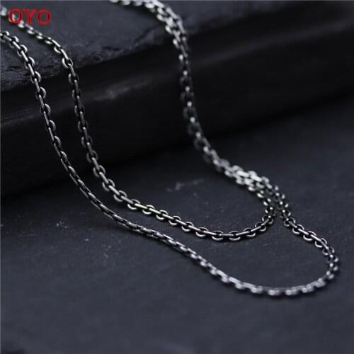 100% S925 sterling silver old vintage Thai silver cross chain, fashionable personality long sweater chain for men and women