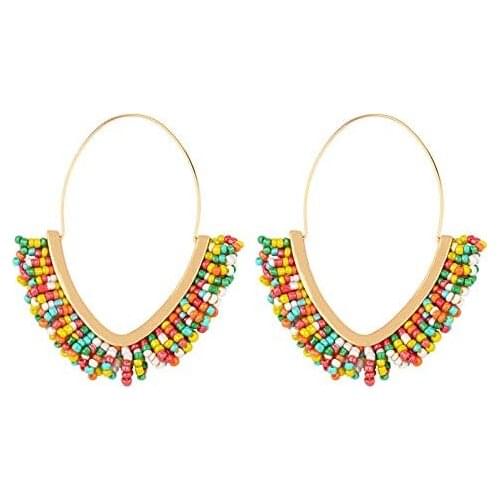 V-shaped Beaded Earrings Statement Beaded Drop Fringe Earrings, Boho Handmade Bead Tassel Earrings Jewelry Gift for Women Girls