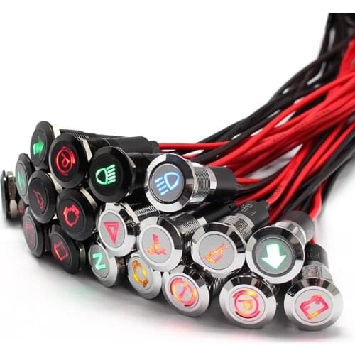 12mm Waterproof Lamp FILN 12V LED Car Boat LED Warning Dashboard Signal Lights Instrument Pilot light Black Chrome finished