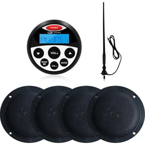 Waterproof Marine Stereo Bluetooth Radio Audio Receiver Car MP3 Player+2Pairs 4" Marine Speaker+AM FM Antenna For ATV Motorcycle