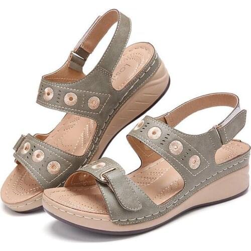 Women Stitching Double Hook Loop Lightweight Wedges Sandals