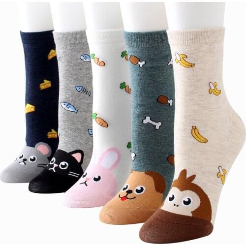 Women Socks Funny Cute Cartoon Animal Cat Dog Parrot Novelty Harajuku Kawaii Happy Art Socks Cotton Fashion Harajuku Socks #W3