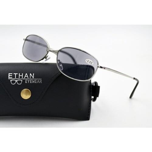 Retro Women MenSun Reading Glasses With Case Silver Metal Frame Sun Readers Gray Lens gafas Diopter +1.0-3.0 Free Shipping A1