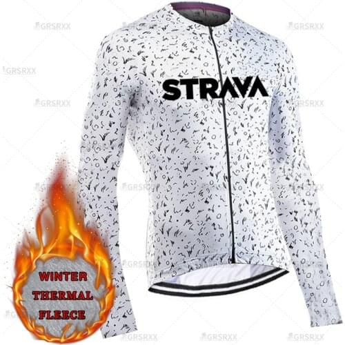 STRAVA Winter Cycling Jersey Pro Team Shirts Mens Bike Jerseys MTB Road Anti-UV Bicycle Cycling Thermal Fleece Jersey