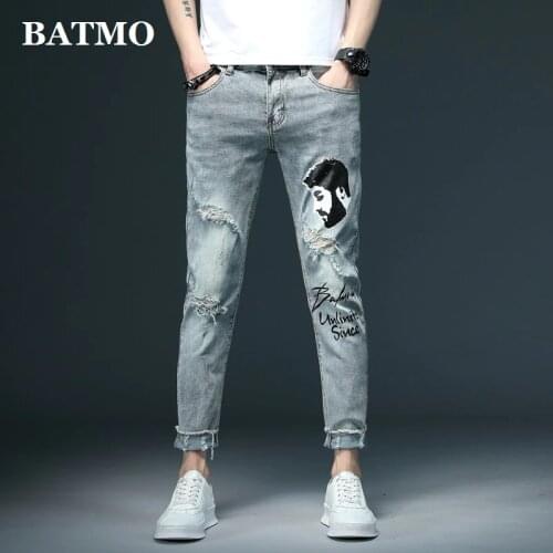 Batmo 2020 new arrival high quality elastic print jeans men,mens slim jeans,skinny jeans men,Ankle-Length PantS,plus-size 28-36