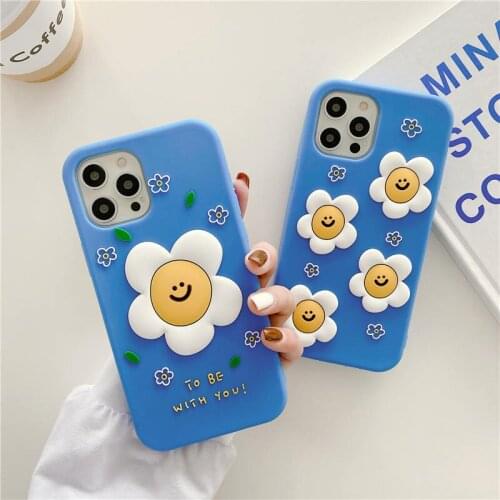 3D Cute Cartoon Smile Flower Phone Case for iPhone 12 11 Pro Max SE 2020 Floral Soft Silicone Shockproof Protective Cover Shell