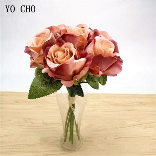 7 Heads/Bundle Artificial Flowers Roses Bouquet Silk Roses Flores DIY Wedding Bride Holding Flowers Home Table Pot Decor Floral