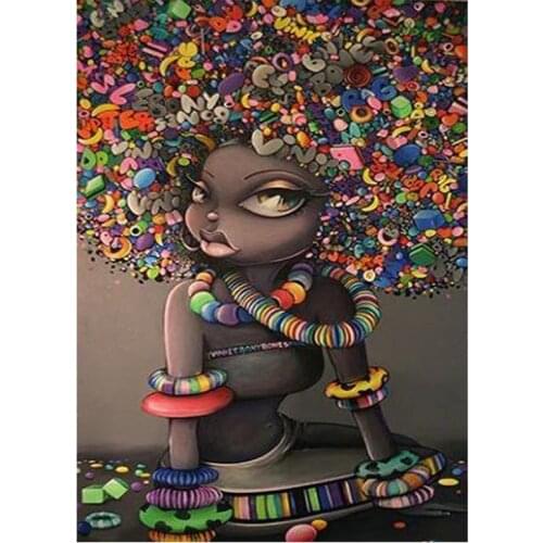 Diy Diamond Painting Cross Stitch Black Girl Explode Embroidery Mosaic Full Square Round Resin Drill Rhinestones Home Needlework