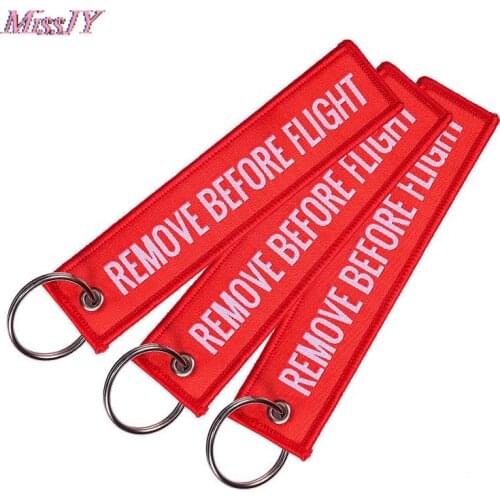 1 Pc Fashion Remove Before Flight Tags Keychain Keyring Rectangle Polyester Embroidery Message Multicolor 13*3CM