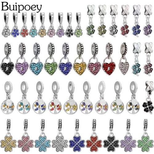 Buipoey 9 Colors Rhinestone Lucky Flower Heart Dangle Beads Tree Of Life Pendant Fit Diy Bracelet & Necklace Accessory Charms