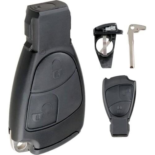2 Buttons Car Key Fob Case Shell Replacement Insert Key Remote Cover with Balde/Battery Holder Fit for Mercedes BenzC E ML Class