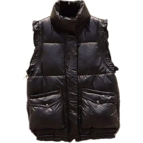 Black Korean Winter Cotton Vest Women Sleeveless Down Coat Tops Lady Casual Short Outwear Waistcoat Parkas Jacket Coats Cloth