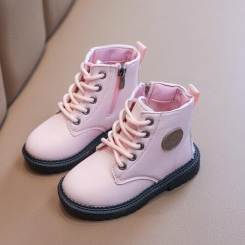 Childrens Martin shoes boys autumn new leather short boots 1-5 years old girls leather short boots cotton boots single boots