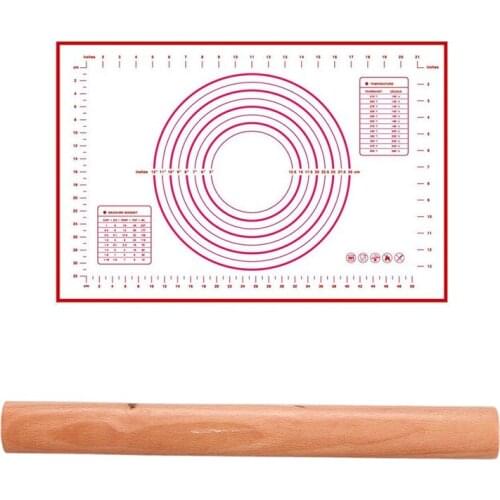 Wooden Flour Dough Rolling Pin Roller Stick 9.2 Inch Length Wood Color with 1Pcs 40 X 60Cm Silicone Pan Rolling Dough Pastry Pan