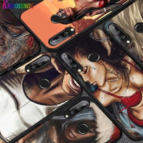 For Huawei P40 P30 P20 Pro Lite E Plus 5G Bright Black Phone Case Sexy Sleeve Tattoo Girl For Huawei P10 P9 P8 Lite Cover