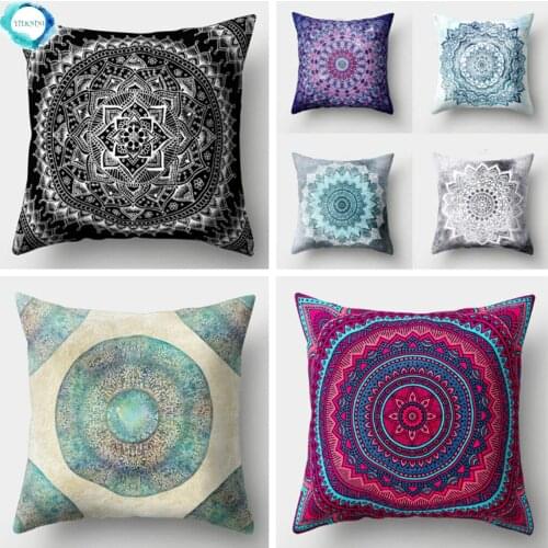 Exotic Style Bohemian Boho Abstract Flower Pattern Pillowcase Floral Cushion Cover Polyester Decorative Pillow Cover 45X45CM