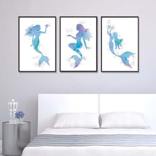 HD Prints Picture Home Wall Art Nordic Style Modular Mermaid Poster Painting On Canvas Watercolor Artwork Living Room Decoration
