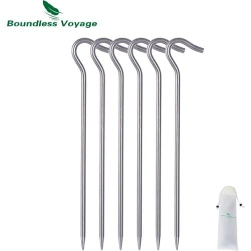 Boundless Voyage Outdoor 6pcs Titanium alloy Tent Pegs Ultralight 200mm Long 5mm Thicken Camping Tent Accessories Stakes Nail