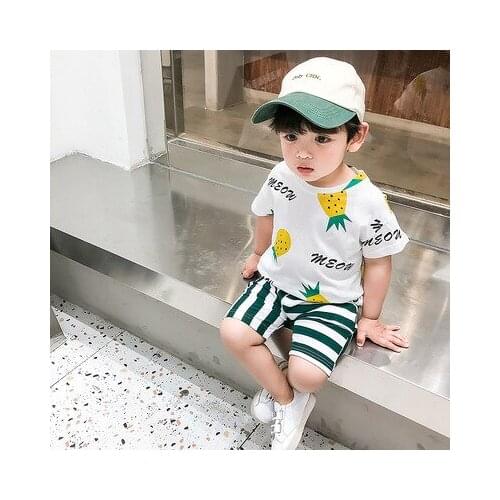 Baby Boys Pineapple Sets Striped Pants Casual Sports Two-piece Suit 2021 Summer New Childrens Fashion Little Girl Suit Baby Set