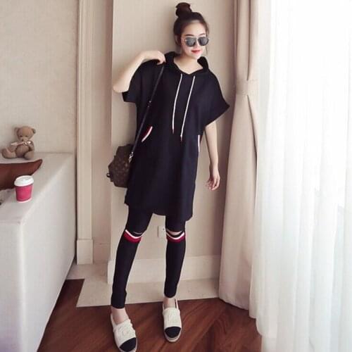 Hoodies Tracksuit Women Two Piece Set Summer Clothes Short Sleeve Long Hooded Sweatshirt Top and Pants Suit Casual Loose Outfits