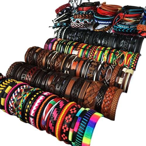 New Party Gift Random 10PCS/Lot Multilayer Multi-color Leather Bracelet Men Braided Handmade Rope Wrap Bracelets & Bangle MX21