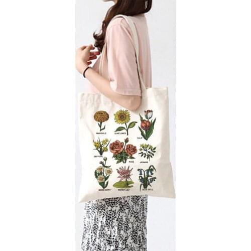 Floral Flower Fashion Lady Shopper Bags Shopping Bag Tote Bag Shoulder Bag Canvas Bags Large Capacity College Handbag
