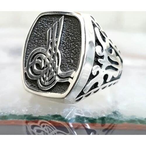 Ottoman Monogram Sterling Silver Men 'S Ring