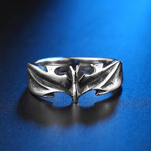 Vintage Fashion Black/Silver Color Bat Ring Men Titanium Steel Animal Rings For Male Punk Stainless Steel Jewelry Halloween Gift