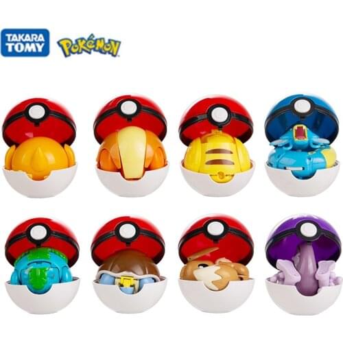 Genuine Pokemon Toy Set Pocket Monster Pokeball Deformation Anime Figure Eevee Psyduck Pikachu New Style Model Pet Dolls Gift