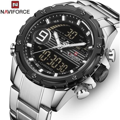 NAVIFORCE New Mens Watches with Stainless Steel Top Brand Luxury Sports Chronograph Quartz Watch Men Clock Relogio Masculino