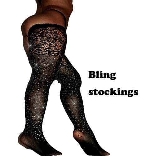 Sexy Stockings Female Fishnet Pantyhose Thigh High Socks Over Knee Socks Femal Stockings Rhinestone Meias Long Socks SW119