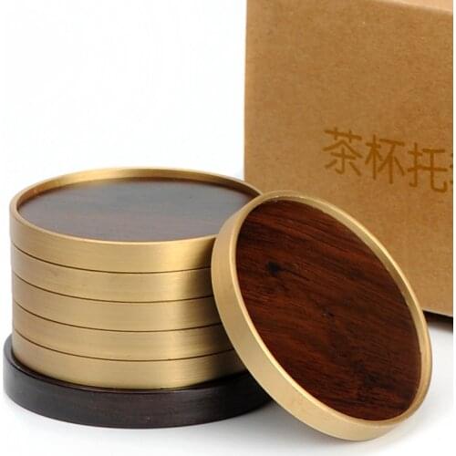 Trays Tea Wooden Tray Ebony Tea Tray Solid Wood Log Set Creative Brass Ebony Heat Insulation And Anti Scalding Cup Holder