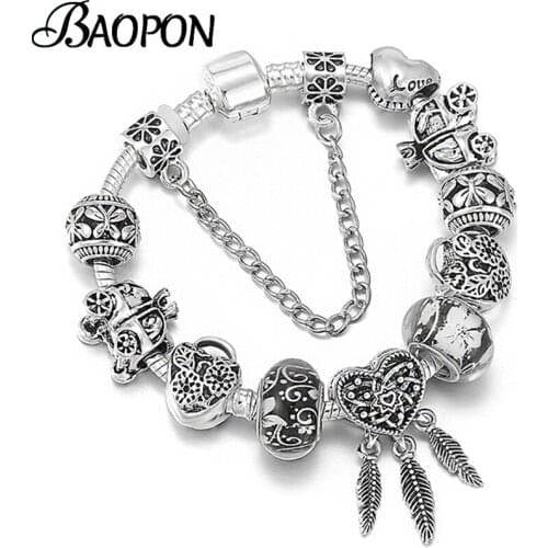 Silver Color Dreamcatcher Pendant Charm Bracelets With Zinc Alloy Beads Brand Bracelet For Women Men Pulseras Jewelry Gift