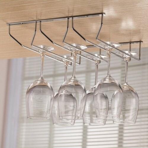 Upside Down Wine Glass Rack Creative Hanging Goblet Rack Bar Hanging Glass Rack Wine Glass Rack 34cm Chrome-three Rows