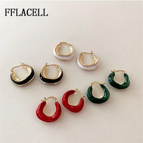 FFLACELL HOT Vintage French color Enamel Drip Glaze Irregular Earrings Golden Brass Earrings For Women Girls Party Jewelry Gift