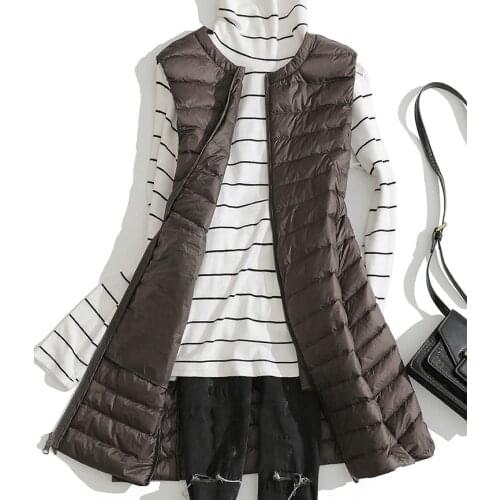Long Ultra Light Down Jacket Women Sleeveless Zipper Winter Coat Puffy Feather Padded Vest Jacket Slim Female Windbreaker