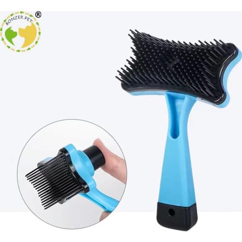Bonzerpet Pet Brush Automatic Plastic Shedding Hair Remove Tool Dog Cat Loose Hair Comb For Pet Faces Fur Nozzle Grooming