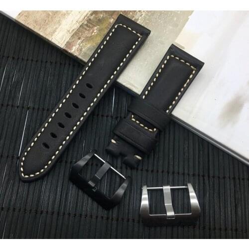 Luxury 22mm 24mm 26mm Black watchband Retro Vintage Italy Calf Leather strap For Panerai Watch band calfskin buckle