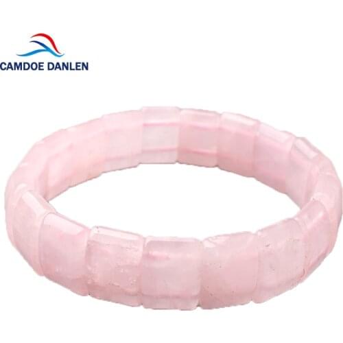 CAMDOE DANLEN Natural Stone Pink Crystal Quartz Charms Bracelet Bangle Beaded Stretch Bracelets Bangles For Women Men Jewelry