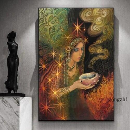 Sage Goddess Pagan Mythology Psychedelic Poster Bohemian Abstract Canvas Painting and Prints Wall Art Pictures Living Room Decor
