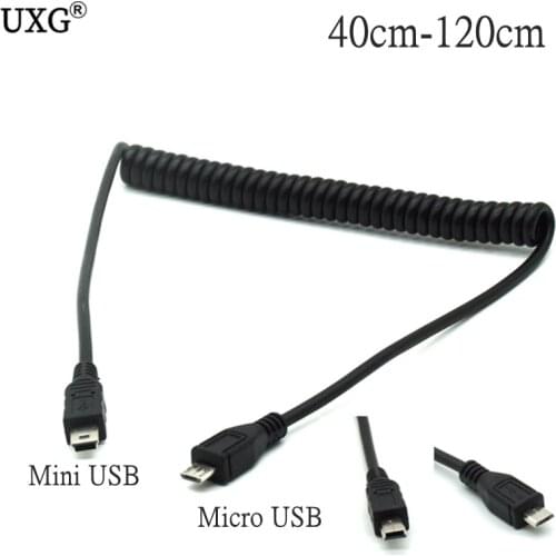 Micro USB B 5 Pin Male To Mini USB B 5 Pin Male Spiral Coiled Adapter Cable 3FT