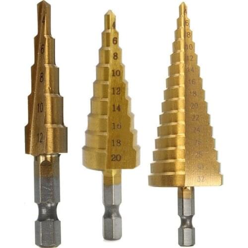 Step Cone Drill Bit Hole Cutter Dint Tool Hex Shank Drilling Bits Wood Working High Speed Steel Drill Bits