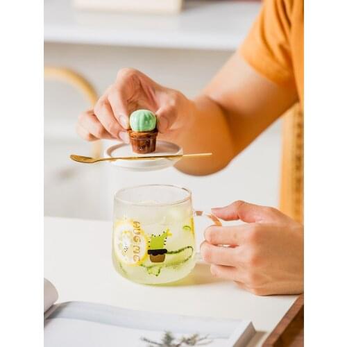 Tik Tok Cactus Heat-Resistant Glass Cup With Handle Office Large-Capacity Water Cup Household Glass Mug With Lid Spoon Drinkware