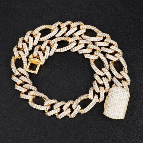 US7 18mm Iced out Cubic Zircon Stones Figaro Link Chain Miami Cuban Link Necklace Bling AAAA Charm Mens Hip Hop Chain Jewelry