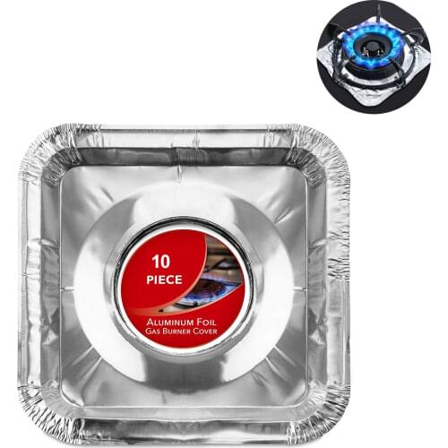 10pcs/pack Stove Protector Cover Gas Burner Liners Disposable Aluminum Foil Square Stove Burner Covers Kitchen Accessories Mat