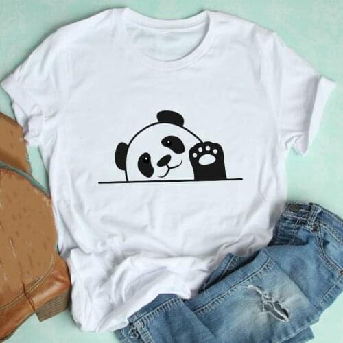 Women Short Sleeve Cartoon Panda Face Spring Summer Casual Mujer Camisetas Clothes Print Tshirt Female Tee Top Graphic T-shirt