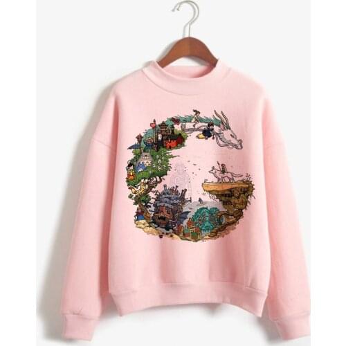 Spirited Away Totoro Japanese Hood Women Hoodie Studio Ghibli Kawaii Sweatshirt Oversized Cartoon Female Ulzzang Pink Anime