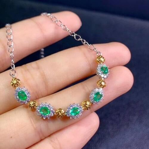 Natural green emerald Bracelet Natural gemstone Elegant round Hydrangea Bracelet 925 silver bracelet women party gift Jewelery