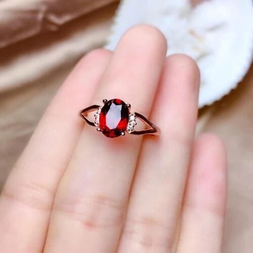 Classic simple geometry Peach Natural red garnet gem Ring S925 Silver Natural Gemstone Ring Womens wedding gift fine Jewelry