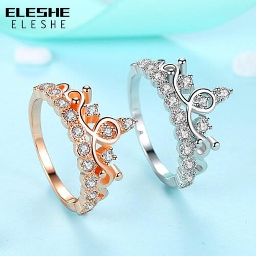 ELESHE Clearance Sale Fashion Crown Rhinestone Crystal Rings for Women Silver Color Wedding Engagement Ring Bridal Party Jewelry